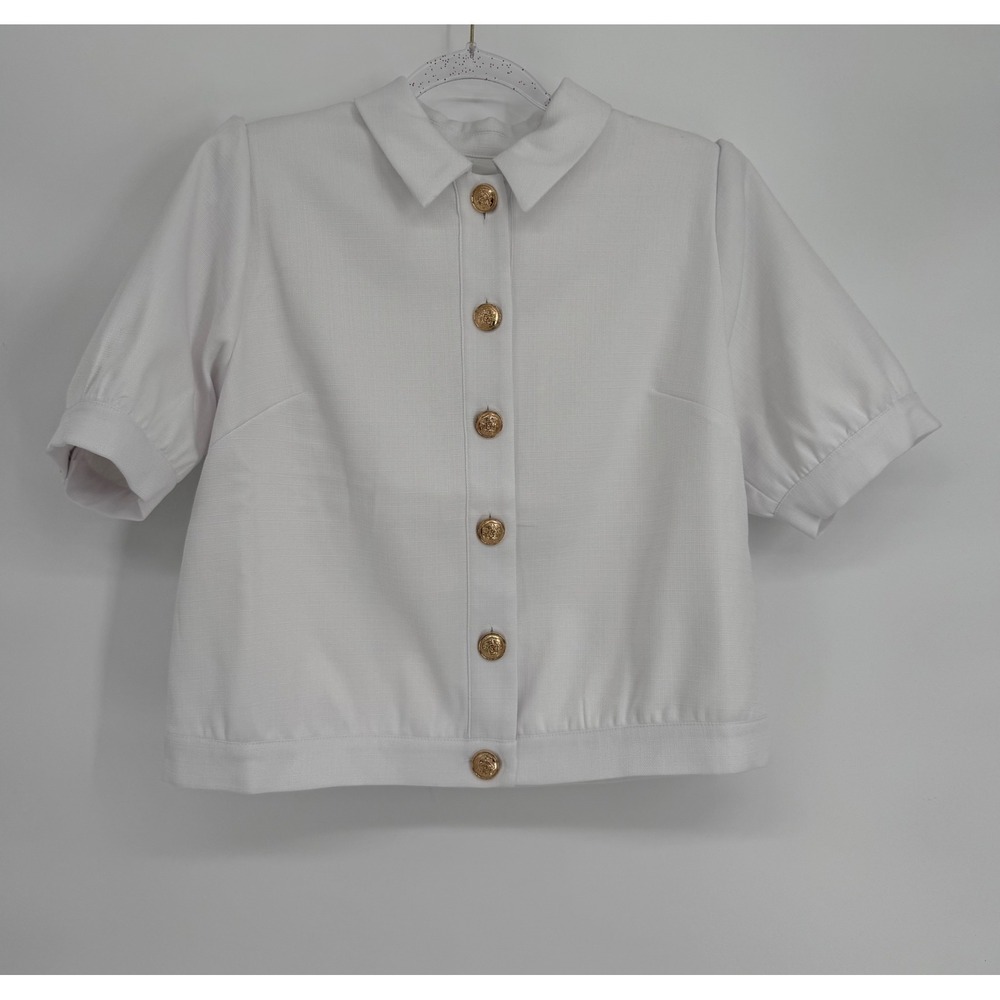 Dennis by Dennis Basso Womens White Short Sleeve Button Jacket Sz M